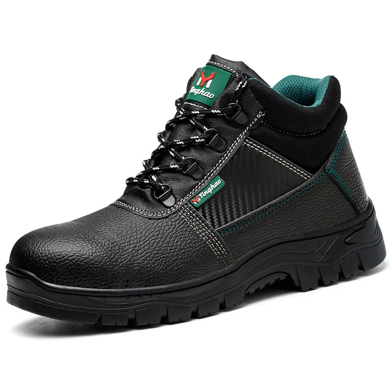 Genuine Leather Steel Toe Mid Cut Labor Safety Boots Men Security Ankle Waterproof Winter Work Boots for Farming