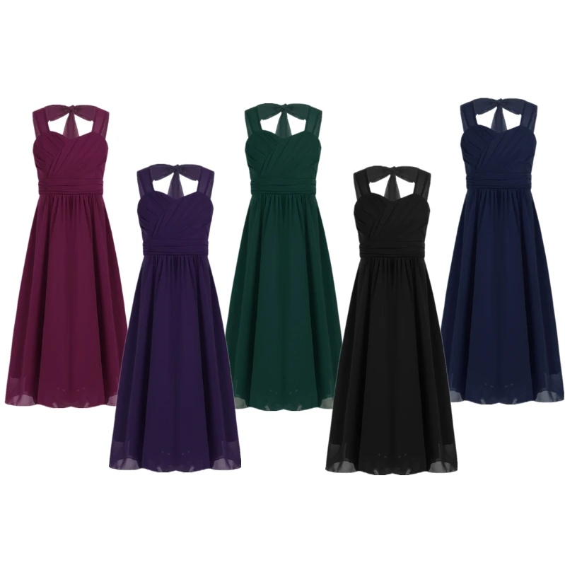 

High Quality Girls Maxi Ball Gown Shoulder Straps Chiffon Birthday Party Evening Dress