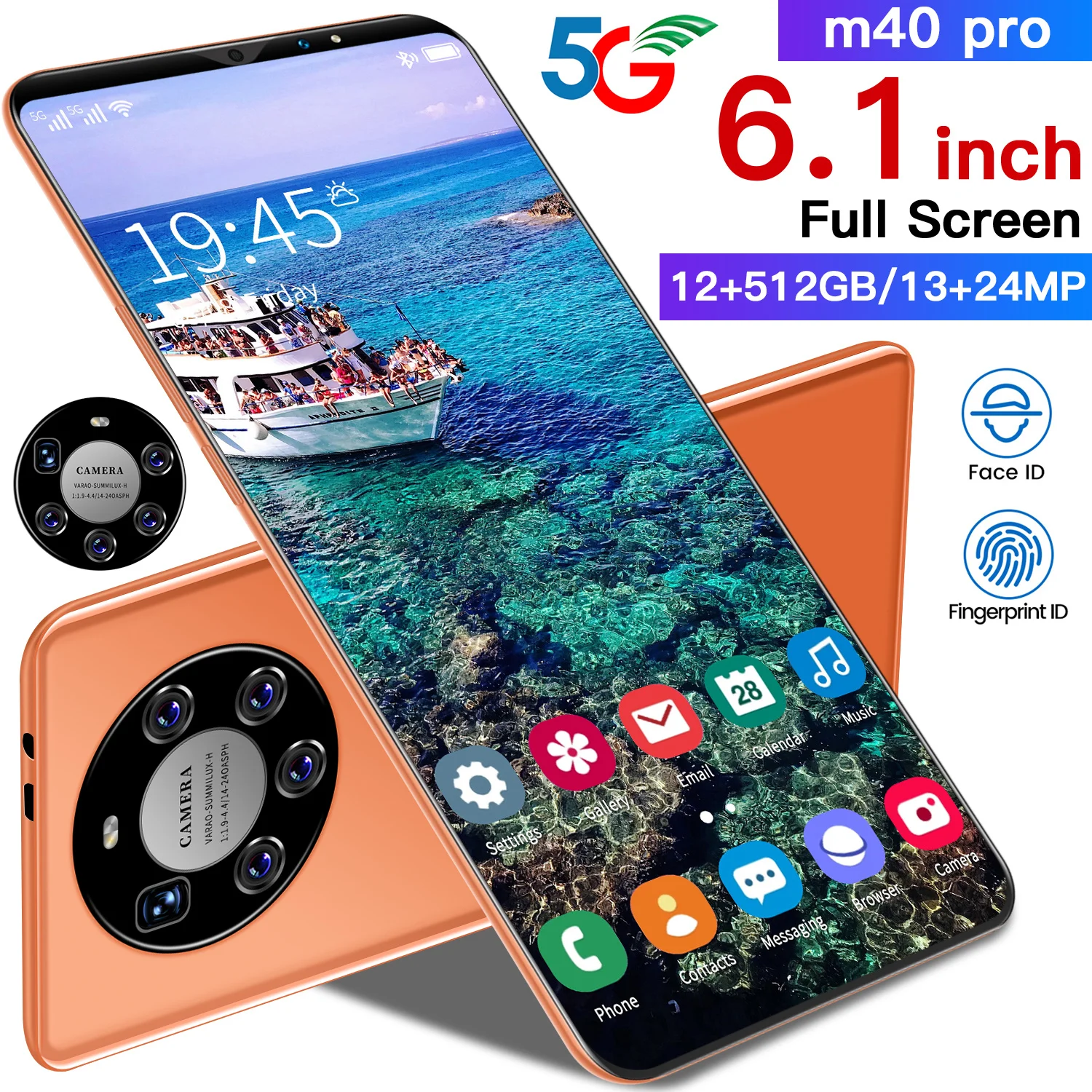 

Long Standby M40 pro Android Mobile Phones 6GB RAM 128GB ROM Large Memory Smartphones with Face fingerprint Unlock