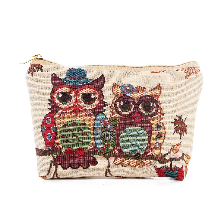 

2021 Most Popular Basics Owl Cosmetic Bag With Logo Bohemia Style Owl Cotton Makeup Bag