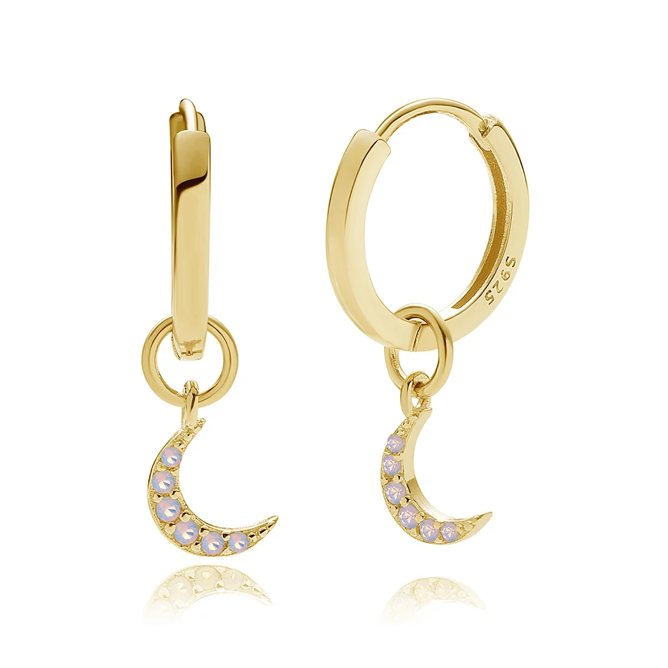 

Nagosa Trendy Band 925 Sterling Silver Moonstone Huggies Earrings Rose Gold Plated Mystic Moon Pendant Earrings