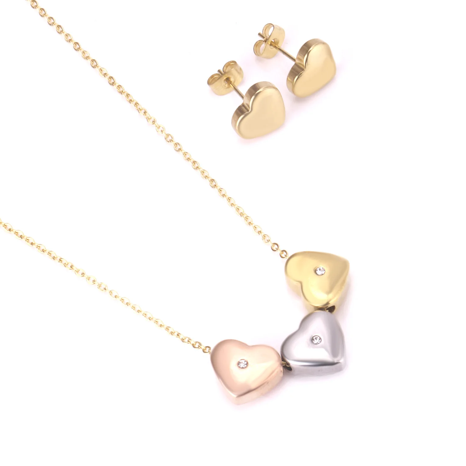 

Gold Necklace and Earrings Jewelry Sets Women Heart Shape Pendant Charms Jewelry Set, Silver/gold for optional