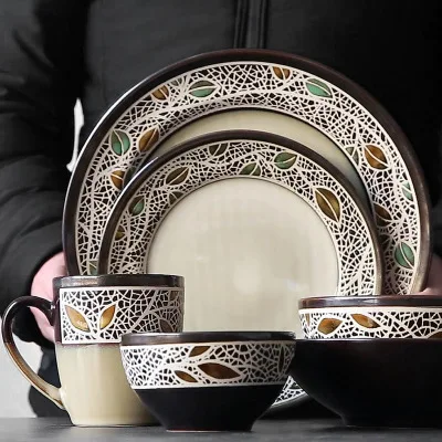

Household Salad Bowl Western Food Dishes Breakfast Water Mug Cup Tableware Plate Bowl Cup Sets Restaurant European Ceramic