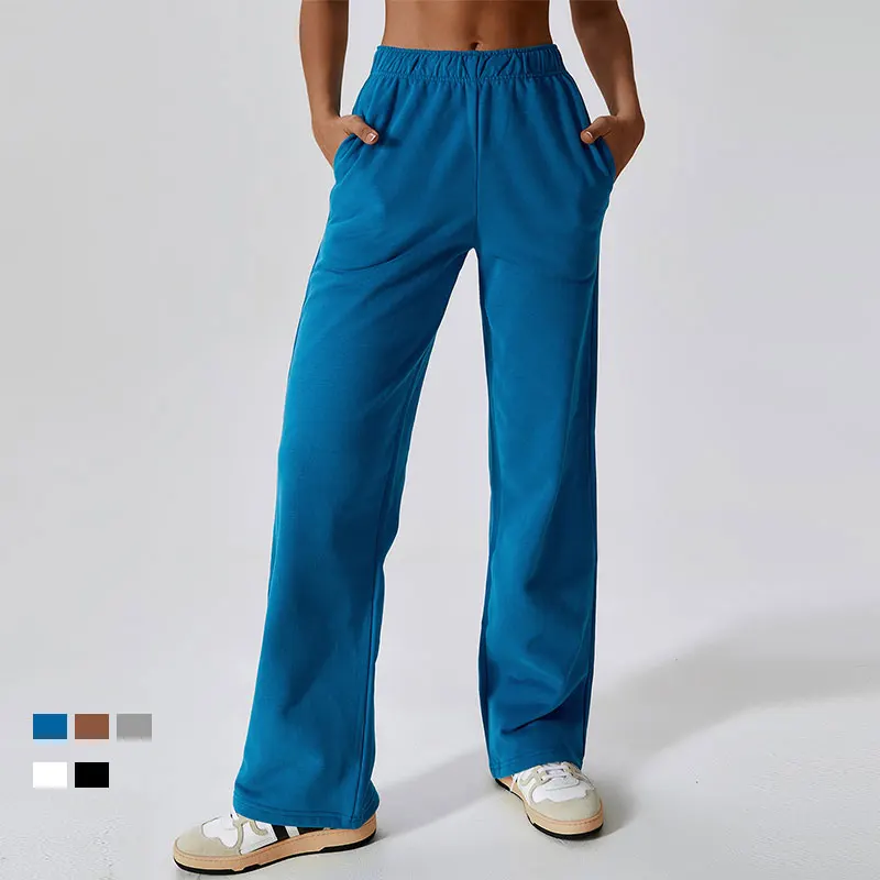 

Elastic High Waist Fleece Lounge Sweatpants Wide Straight Leg Joggers with Pocket Women Fall Winter Causal Sports Sweatpants