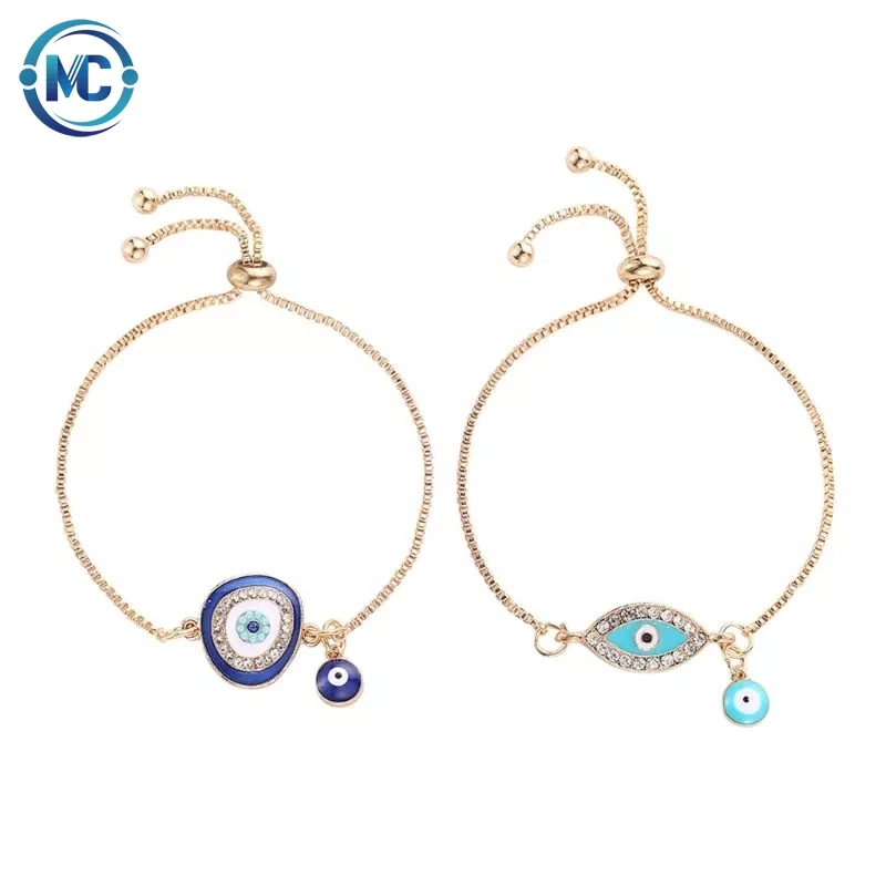 

Turkish Lucky Blue Crystal Bracelets Handmade Gold Chains Lucky Jewelry Charm Exquisite Bracelet Christmas Gifts, As picture