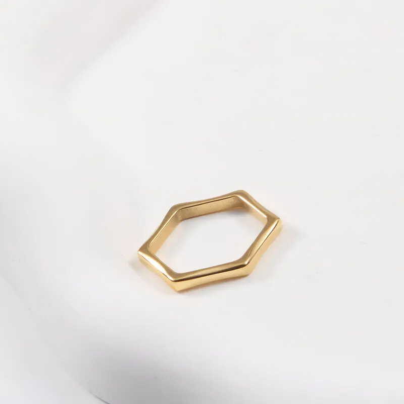 Joolim Jewelry Wholesale 18K Gold Plated Stainless Steel Simple Hexagon Rings for Women