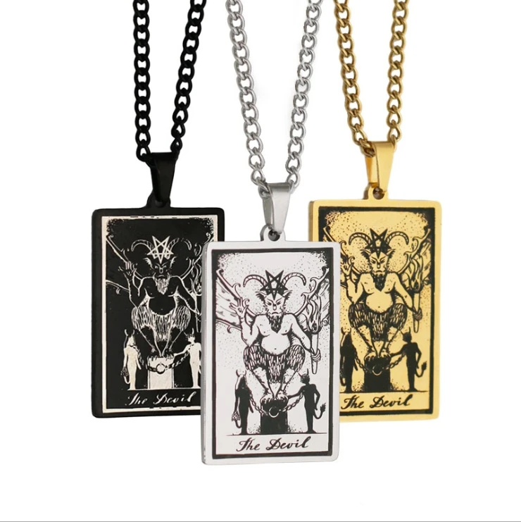 

Tarot card necklace the devil Scorpio pendant necklace 60cm stainless steel couple necklace