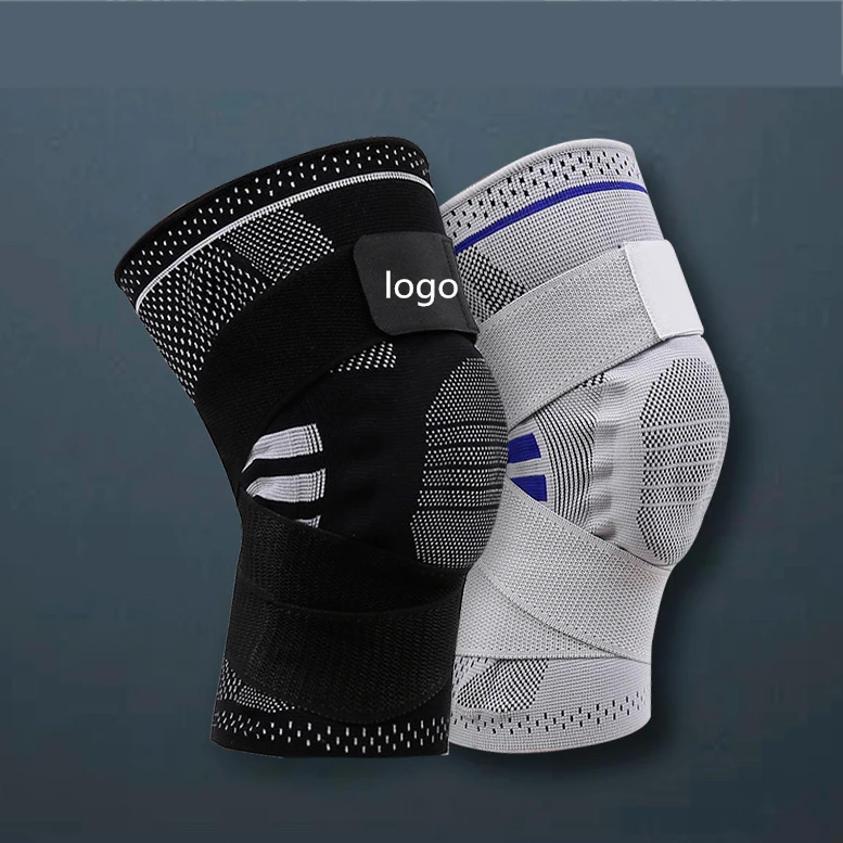 

2021 New Style Adjustable Silicone sports bind knee sleeve brace, Black+gray