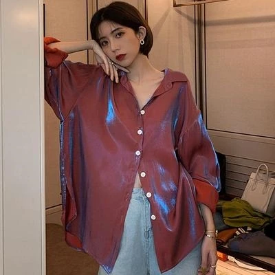 

Vintage Womens Shirts 2020 Elegant Women Blouses Autumn Fashion Button Up Shirt Solid Loose Long Sleeve Shirts Women, Purple