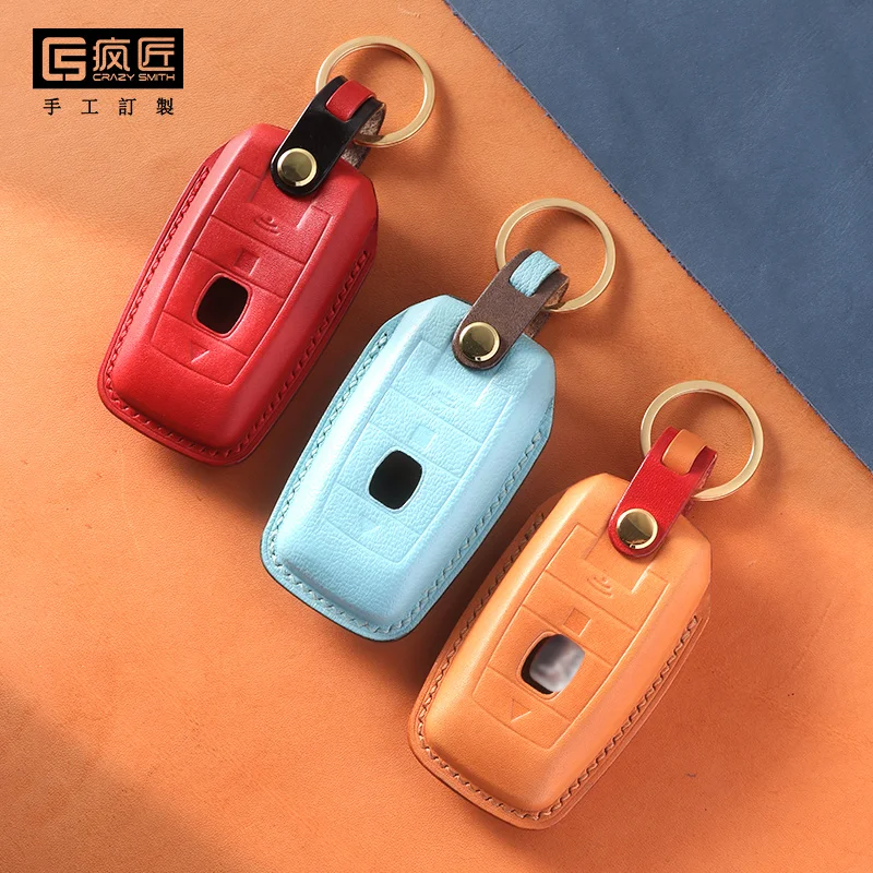 

2021 NEW Handmade High Grade Craft Gift Gull Grain Genuine Cowhide Leather Smart Car Key Case Cover for Rolls Royce, 17 color available