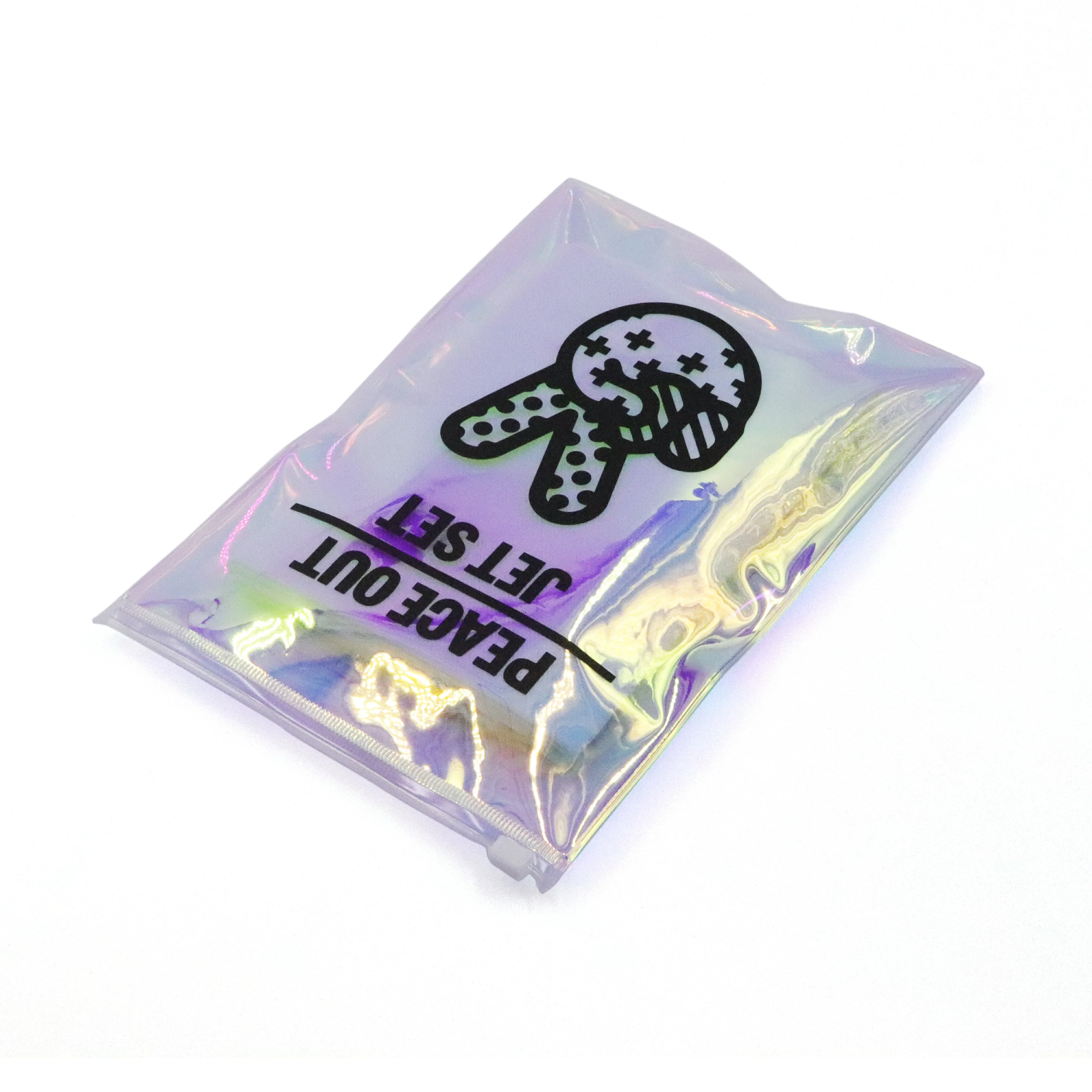 

Custom brand printed logo transparent plastic pvc ziplock holographic makeup bag laser cosmetic packaging slider zipper bags