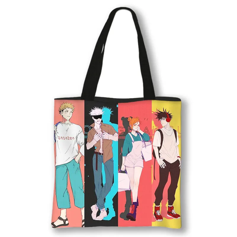 

Japanese Anime Jujutsu Kaisen Tote Bags Gojo Satoru Tops Yuji Itadori Girls Shoulder Bag Women Handbag Beach Party Shopping Bag, Black