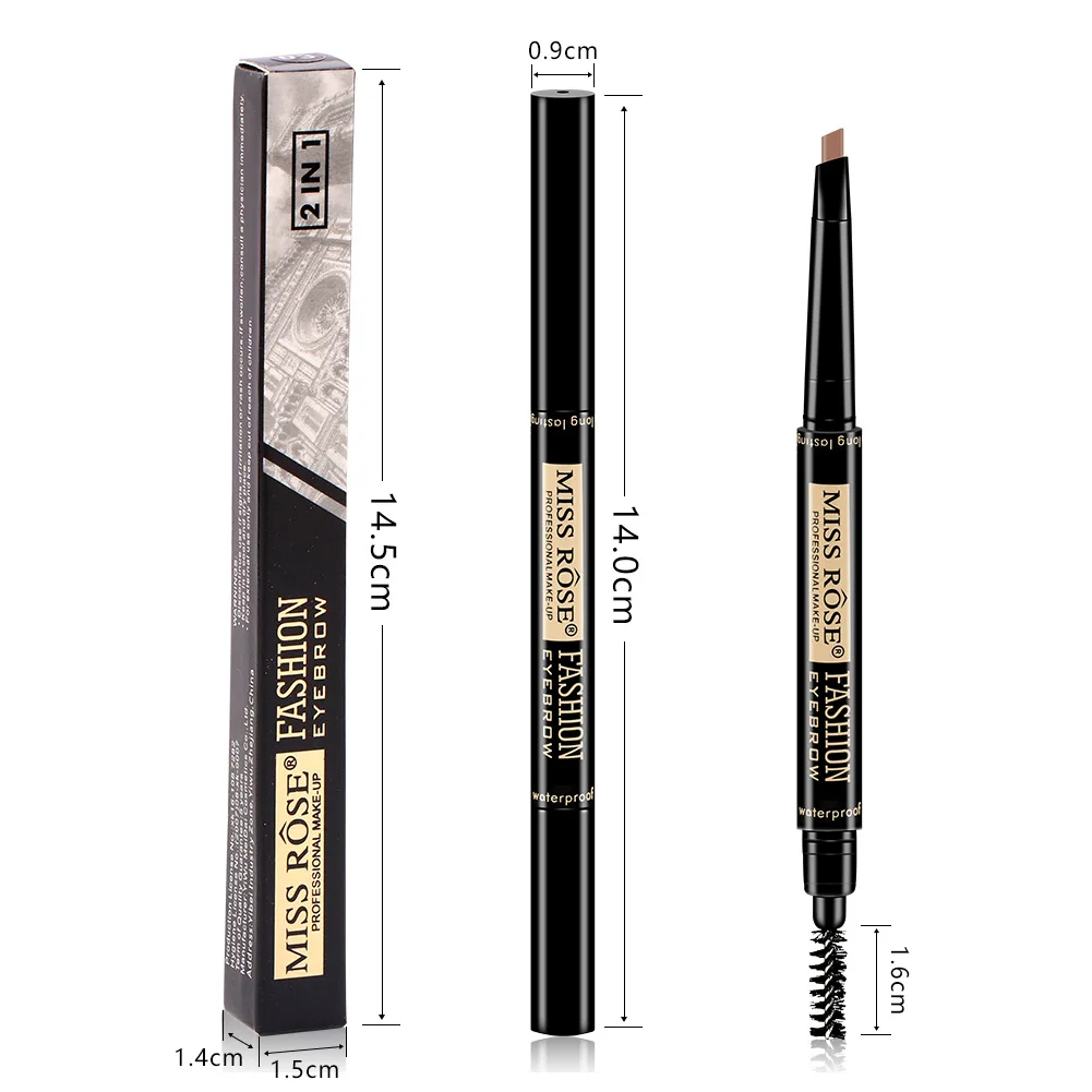 

Supply MISS ROSE 2 in1 waterproof double-end eyebrow pencil Lapiz De Cejas with brush, 6 colors