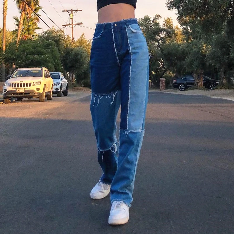 

Hot Sales New Fashion Summer Autumn Casual Vintage Girls Denim Pants Patchwork Contrast Color Pencil Pants For Women
