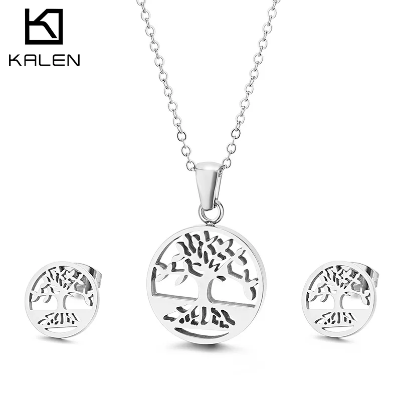 

Promotional Creative Jewelry Tree Shape Tree Of Life Hollow Jewelry Pendant Necklace Earring Set, Gold,sliver