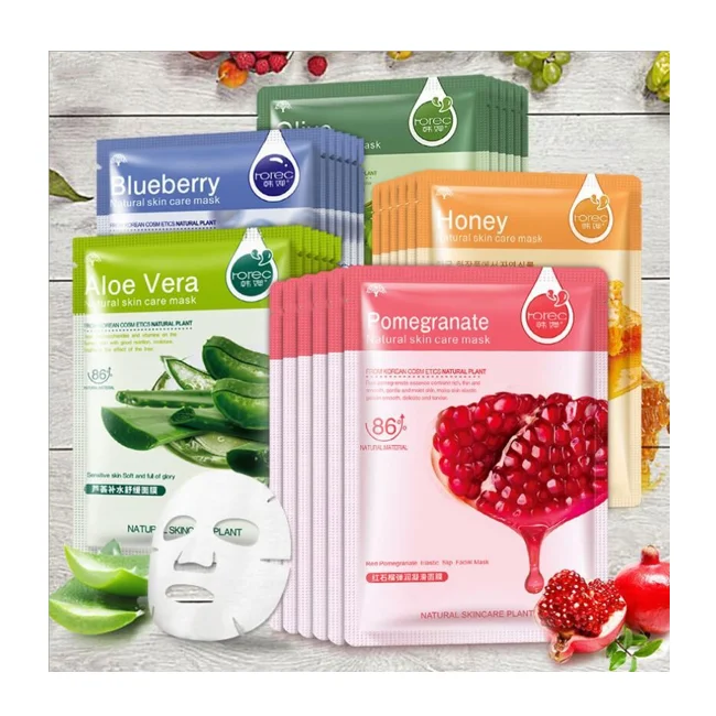 

2022 Trendy Horec Moisturizing Hydrating Sheet Mask 6 Types Plant Extract Facial Skin Care Face Mask, Green