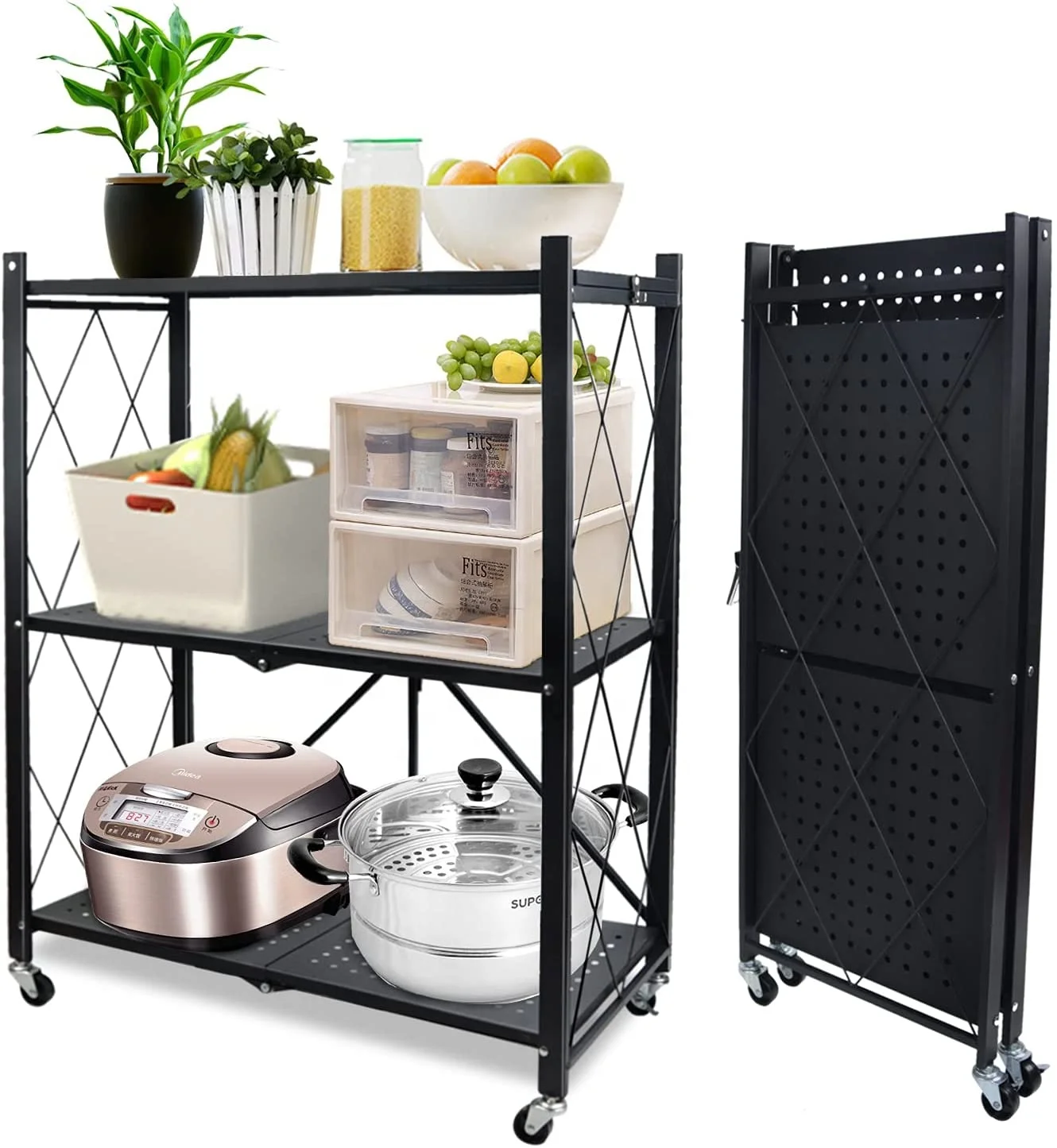 

Wholesale Supplier High Quality Metal Rack Folding Shelf With Wheels, Customized