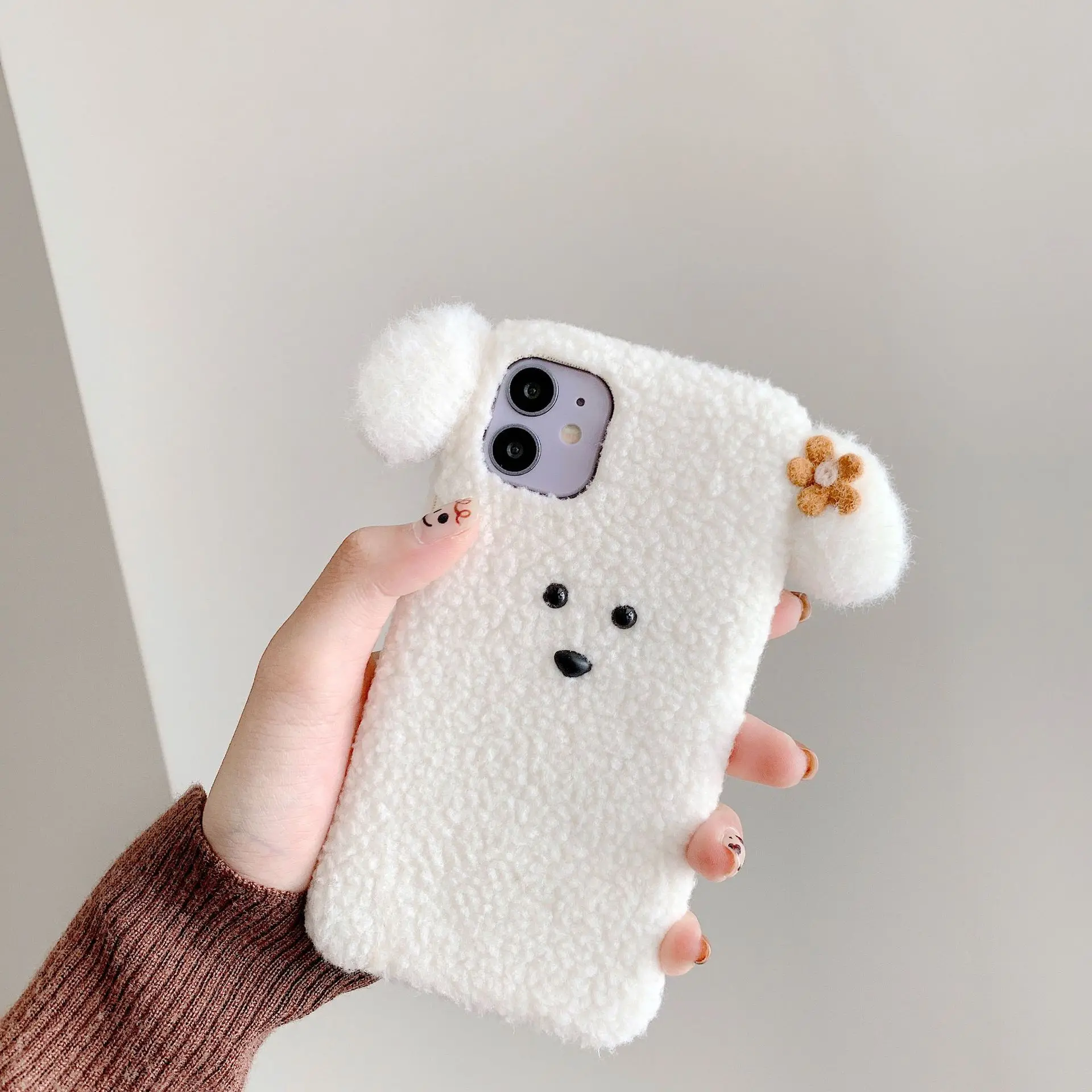 

Free Shipping Fur Warm Dog Cell Phone Case for iPhone 12 11 for Huawei Samsung Xiaomi Mobile Phone Cover Bag Accessories