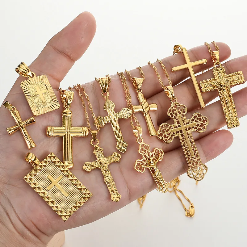 

Wholesale High Quality 18k Christian Religion Jewelry Gold Plated Brass Cross Pendant Sequential Prophet Necklace, Picture