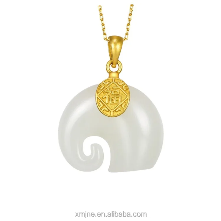 

Certified Ancient Silver 925 Silver And White Jade Elephant Pendant Natural Hetian Jade Pendant Necklace Female