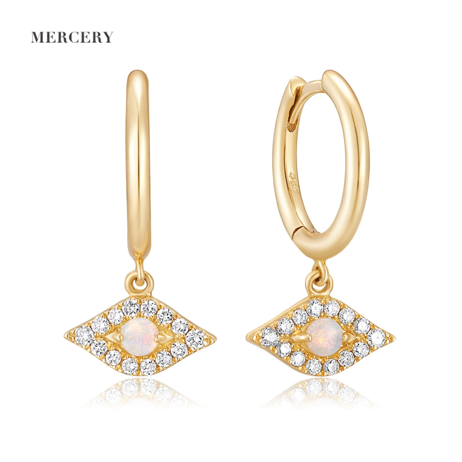 

Mercery 2022 Women Fine Jewelry Beautifully Designed Diamond Evil Eye Pendant Earrings 14K Solid Gold Huggie Earrings