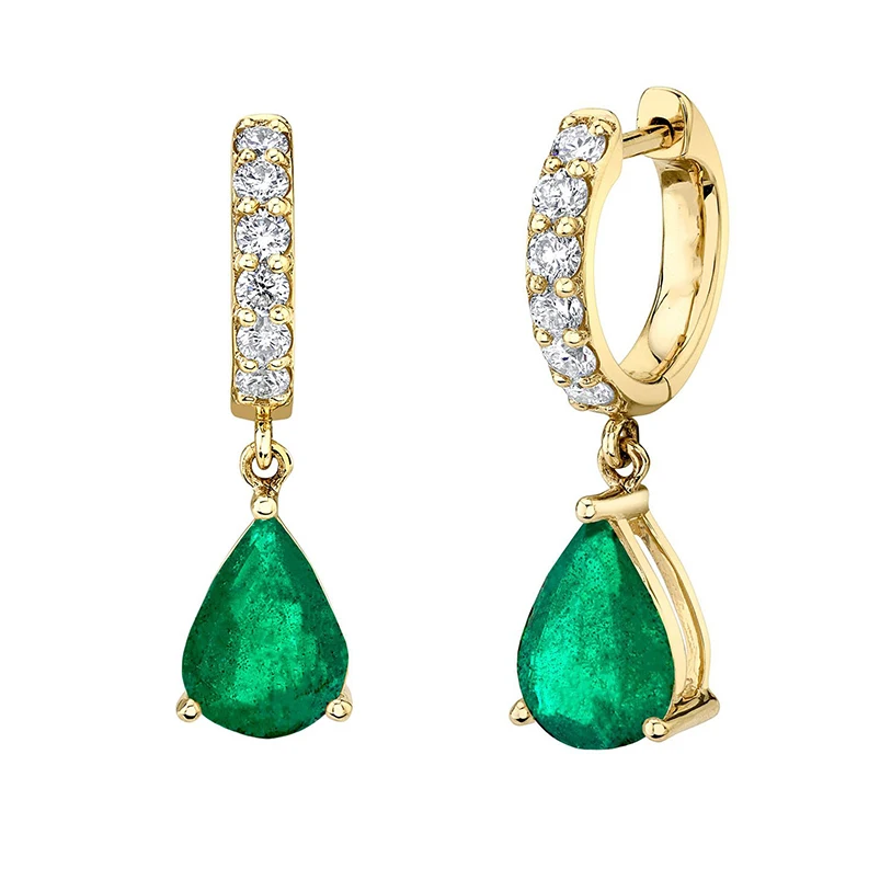 

Gemnel hot selling 925 sterling silver 18k yellow gold emerald diamond huggie hoop earrings