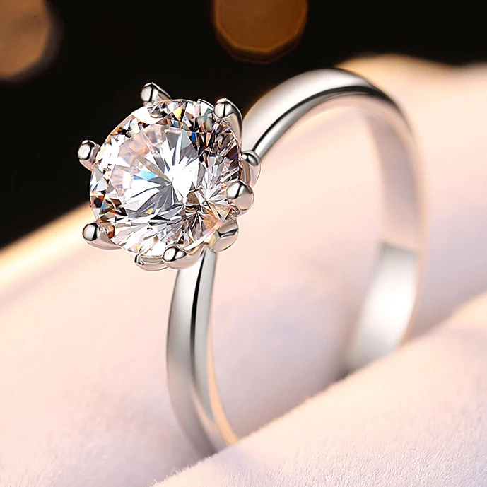 

Classic Rings Claw Setting Bouquet Shaped Rhodium Plating Moissanite Zirconia 925 Sterling Silver Wedding Rings