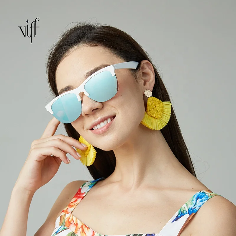 

VIFF HP191033 Fashion Style Custom Logo Trendy Girls Sunglasses Half Rimless Mirror Sunglasses 2021