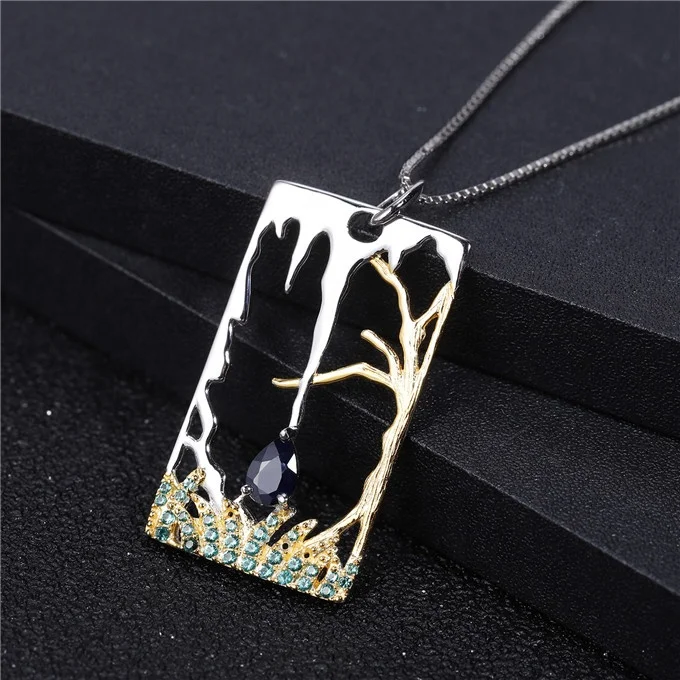 

Abiding Handmade Diffusion Sapphire Gold Plated Custom 925 Sterling Silver Pendant Necklace Women