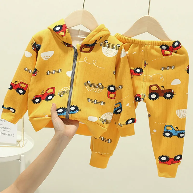 

Spring Children's Sweater Set, Autumn and Winter New Children's Plush Jacket Baby Cartoon Hooded Children's Zipper Jacket