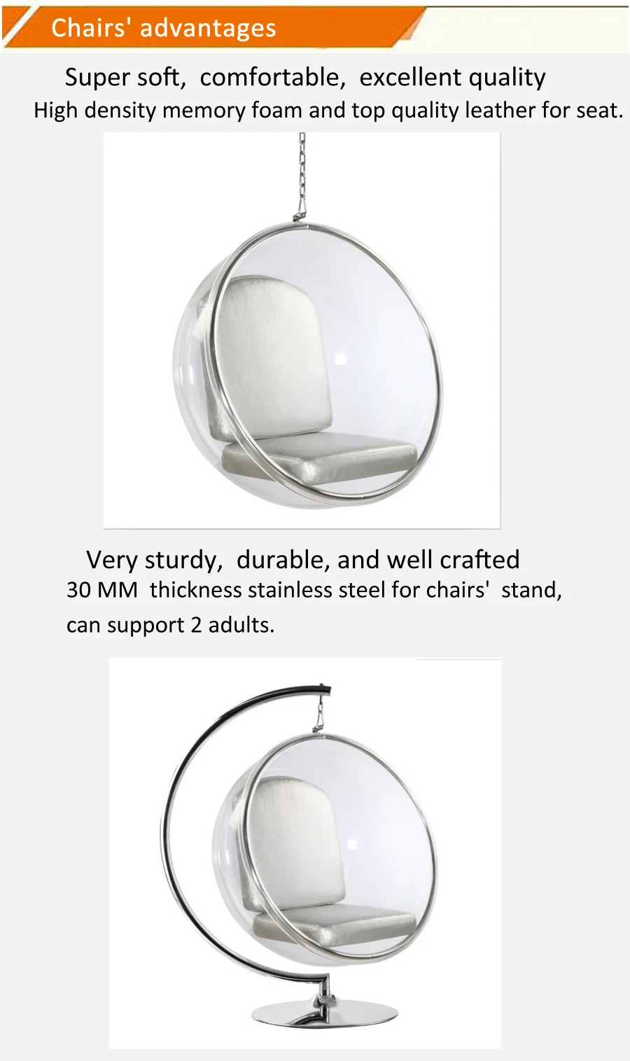 Leisure Transparent Standing Oval Large Ball Cushions Clear