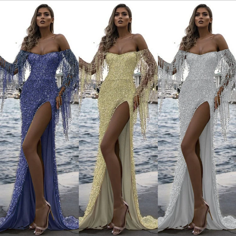 

2021Summer Fashion Luxury Banquet Sequin Evening Knee Dress Elegant Robe De Soiree Sequin Gold Sexy Prom Evening Gown Dresses