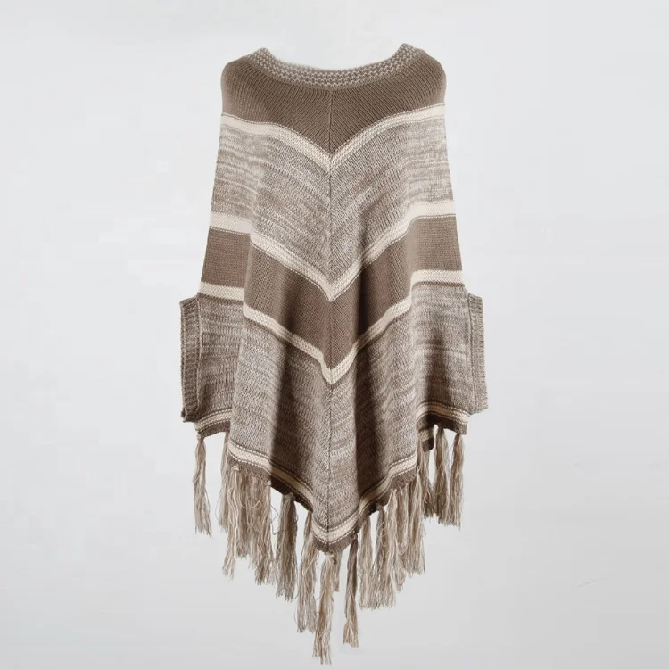 

New design fashion autumn-winter for women ponchos shawls stripe warm poncho