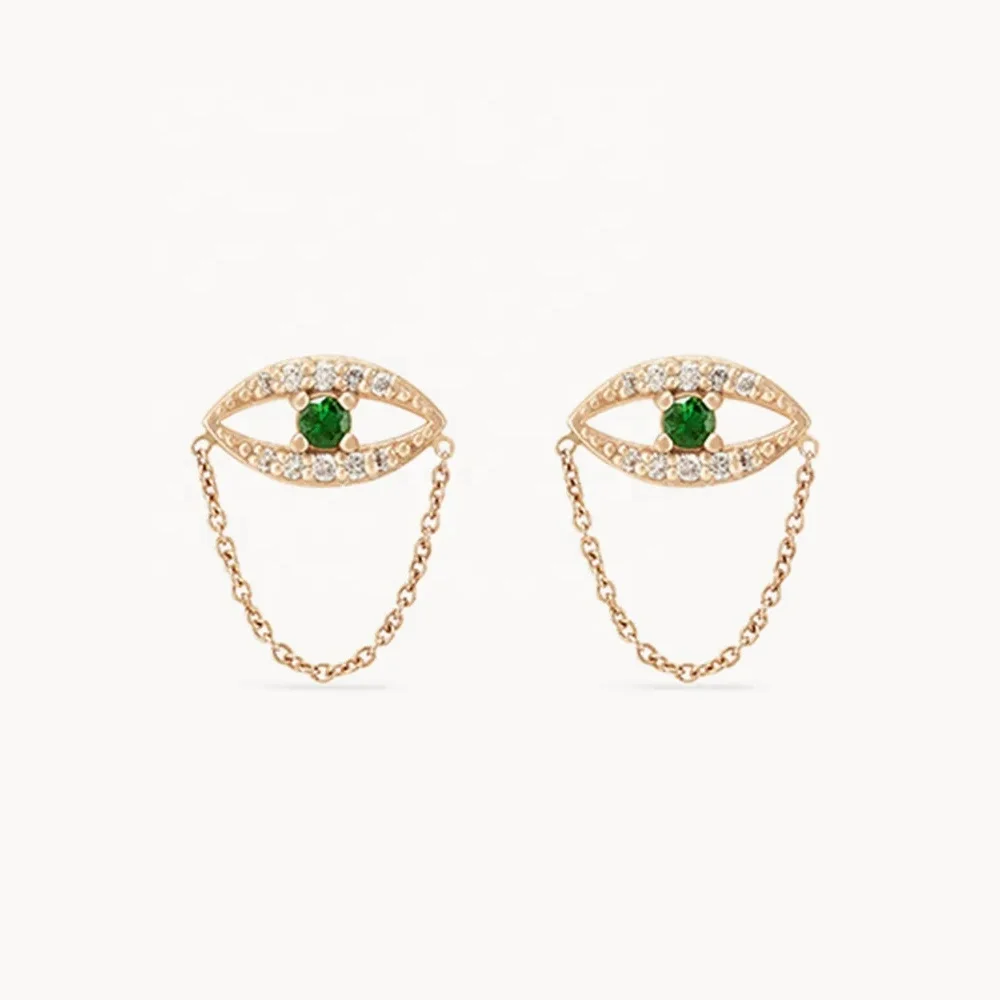 

LOZRUNVE Brilliant 18k Gold Crystal Emerald Evil Eye Stud Earring Sterling Silver 925