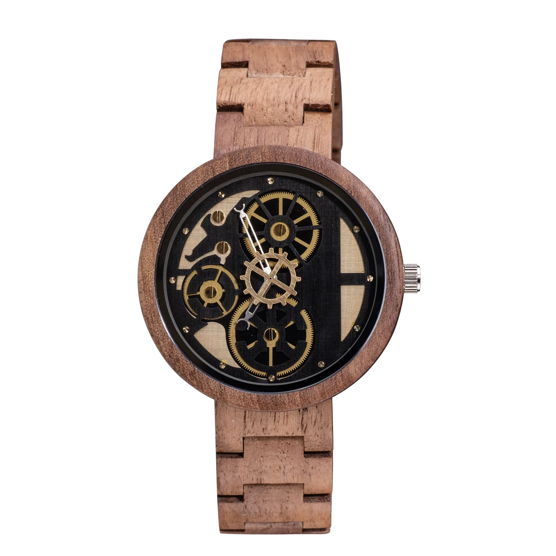 

Handmade Unique Cool Design Skeleton Gear Wooden Wrist Watch Quartz Walnut Wood Watches Men Montre En Bois