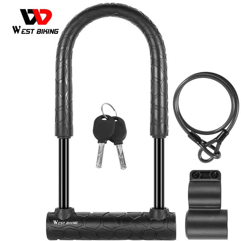 

WEST BIKING New Cycle Bicycle Lock On Grip MTB Road Anti-theft Heavy Duty Cycling Cable Lock Electric Tonyon Bike Bicycle Lock, Black