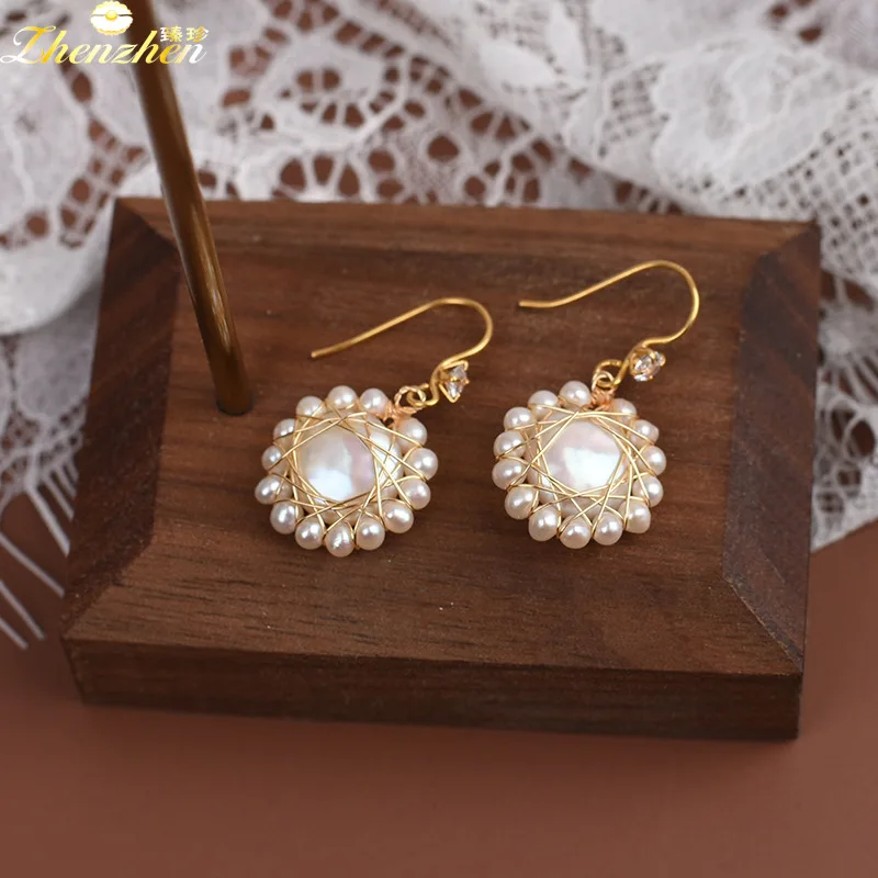 

fresh water aaa vintage pearl earrings freshwater pendant baroque button shape pearl earrings women girls jewelry