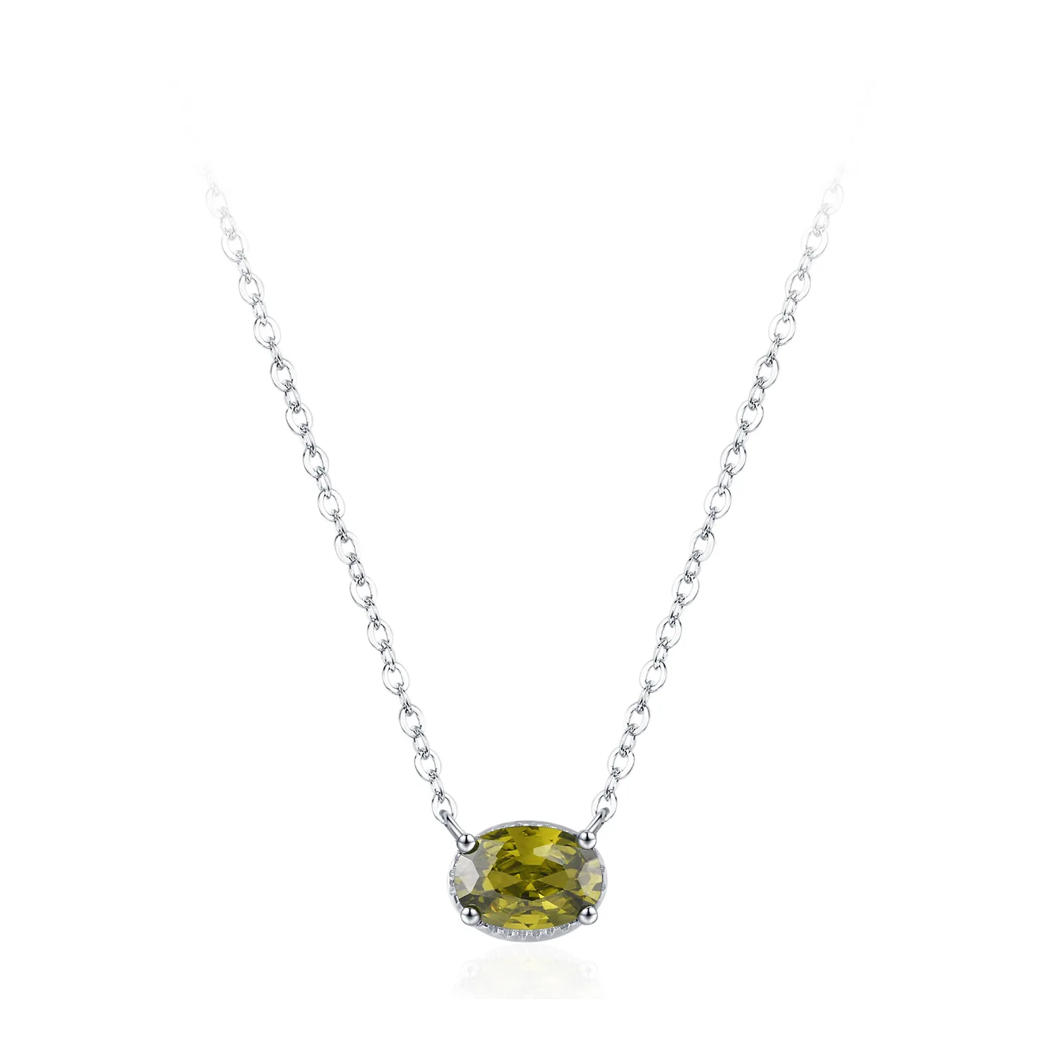 New Wholesale Dropshipping 925 Sterling Silver Olive Green Oval Zircon Pendant Necklace Fashion Women's Clavicle Chain