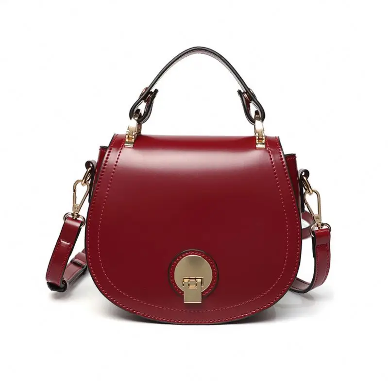 

B10060 Fashion Red Crossbody Bag Women Single Shoulder PU Leather Saddle Handbag