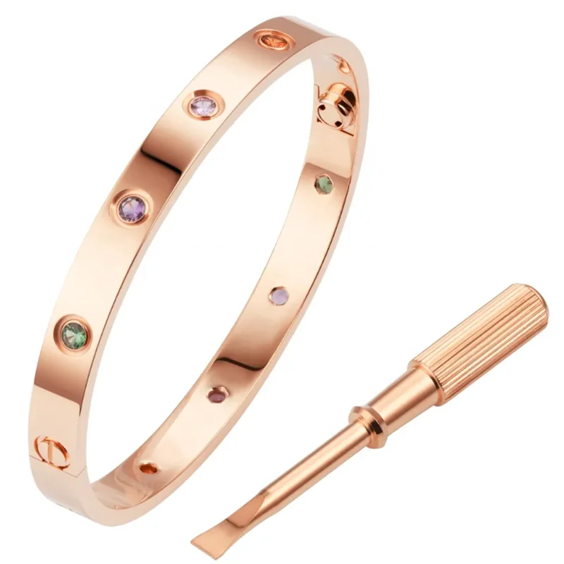 

Stainless Steel Classic Screwdriver Bracelet 18K Rose Gold Sapphire Titanium Steel Couple LOVE Gift, Gold rose gold steel