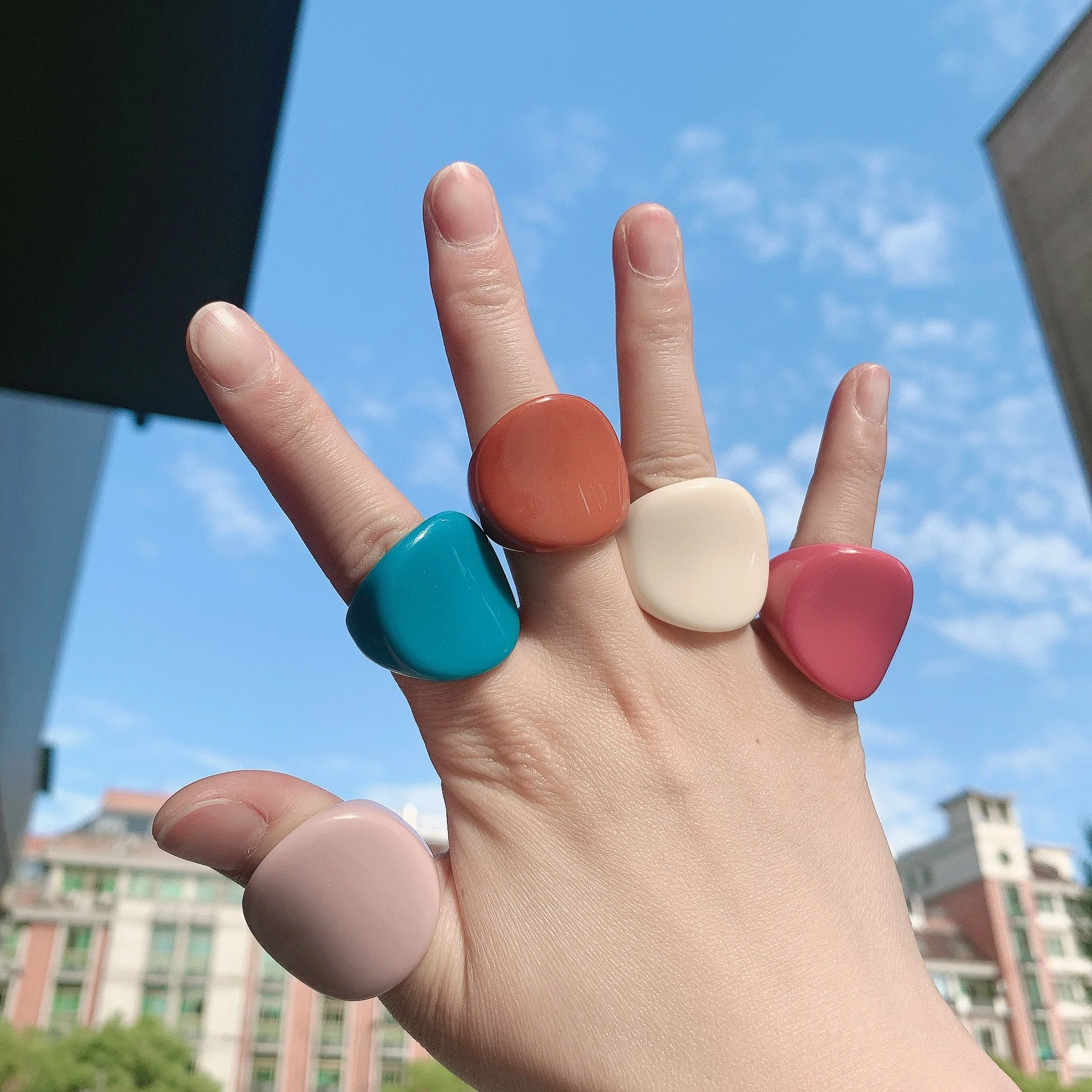 

Newest Summer Jewelry Colorful Irregular Acrylic Rings Cute Candy Color Resin Rings For Women, As picture showed