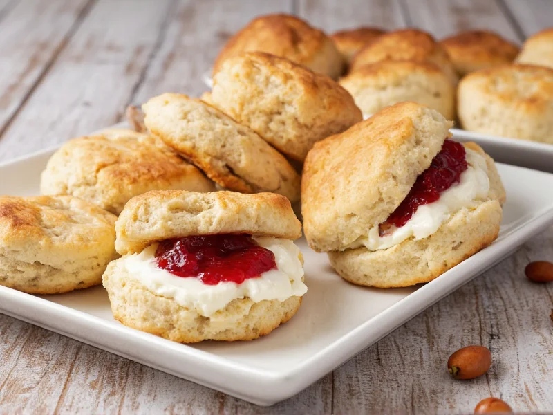 Freshly baked homemade scones with clotted cream and jam
