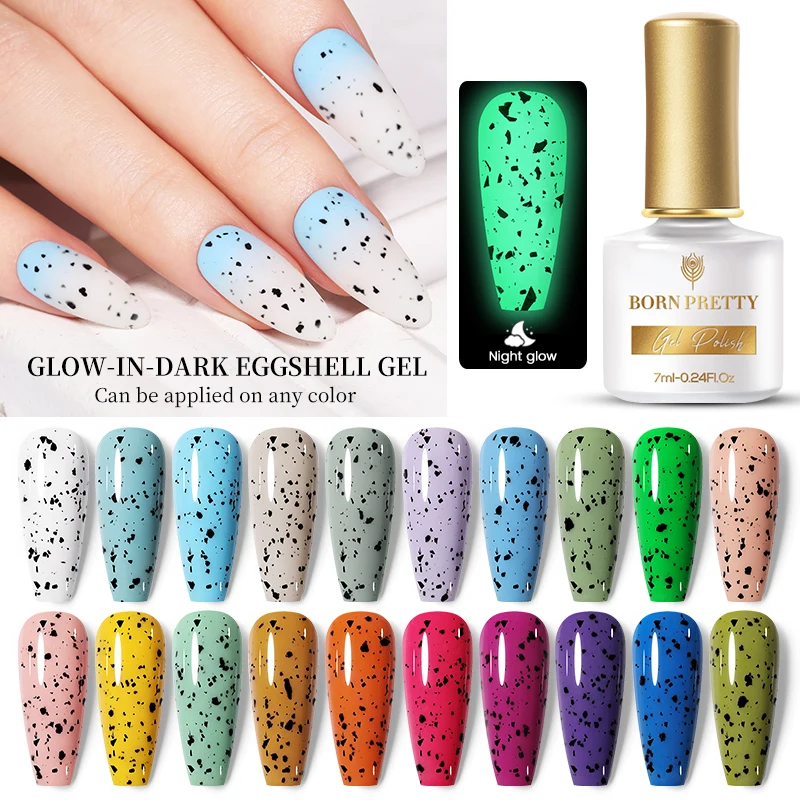 

BORN PRETTY 1 Bottle 7ml Glow-In-Dark Eggshell Gel Can Be Used On Any Color Base Blue Purple Soak Off UV LED Nail Gel Varnish, Translucent