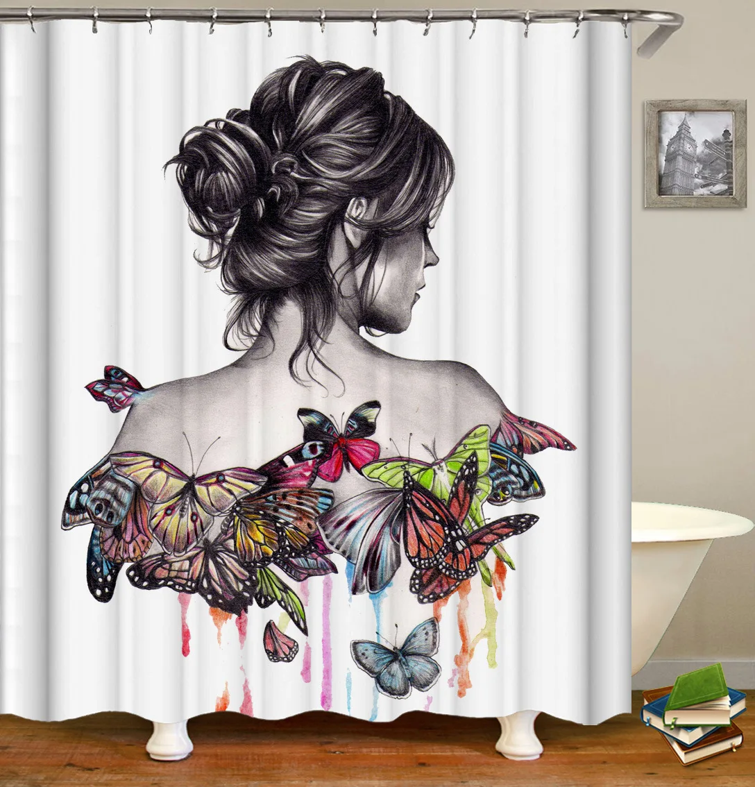 

America Style Black Sexy Women Art Shower Curtains For Lovers Bathroom, Colors
