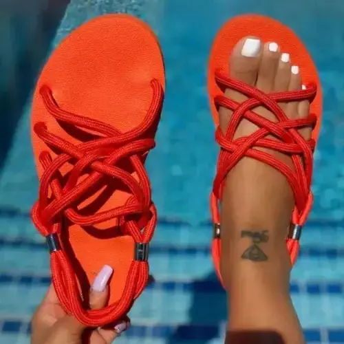 

Trendy Summer Rope Flat Women's Sandals 2021 Outdoor Beach PVC Slippers Wholesale Ladies Slides, Customized color