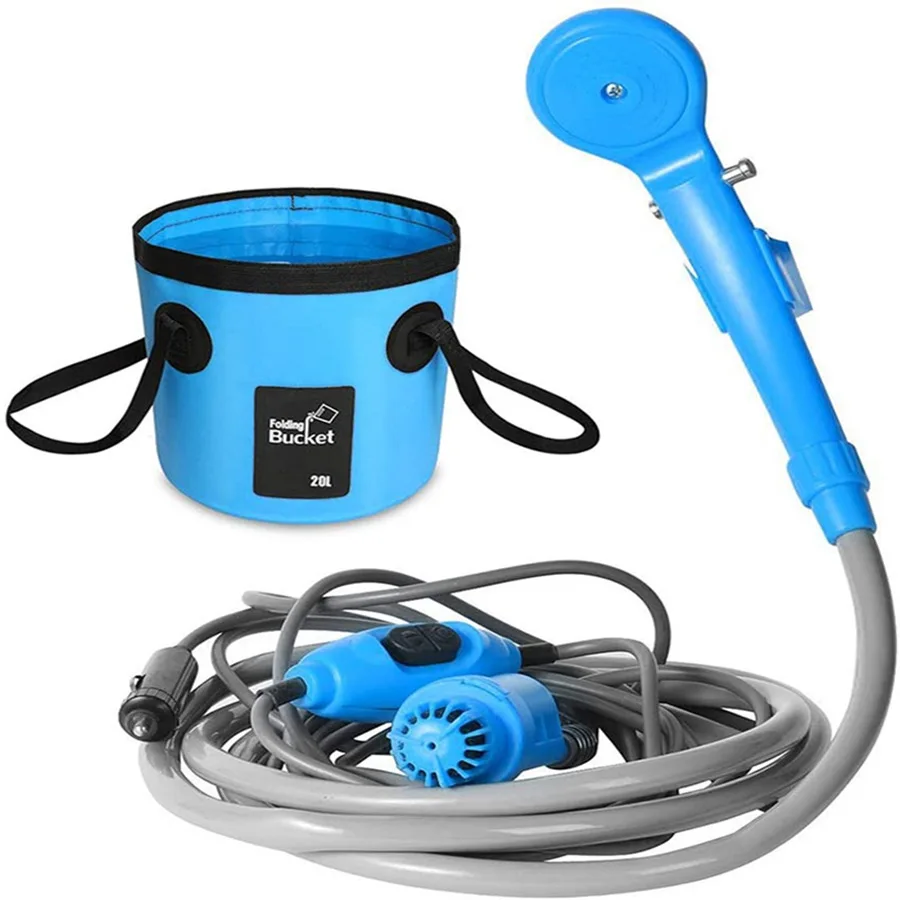 

12V Electric Water Pump With 20L Bucket Outdoor Hiking Car Travel Portable Camping Shower Set