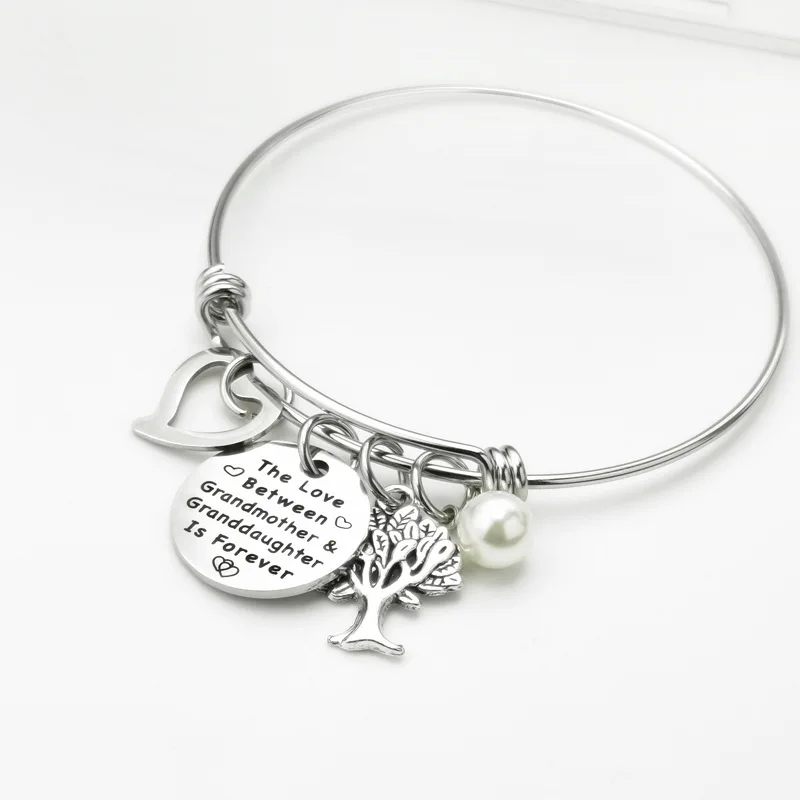 

Grace Adjustable Silver Plated Bangle Tree Fits All Gift Hawaiian Vacation Jewelry Heart Pearl Pendant Expandable Charm Bracelet