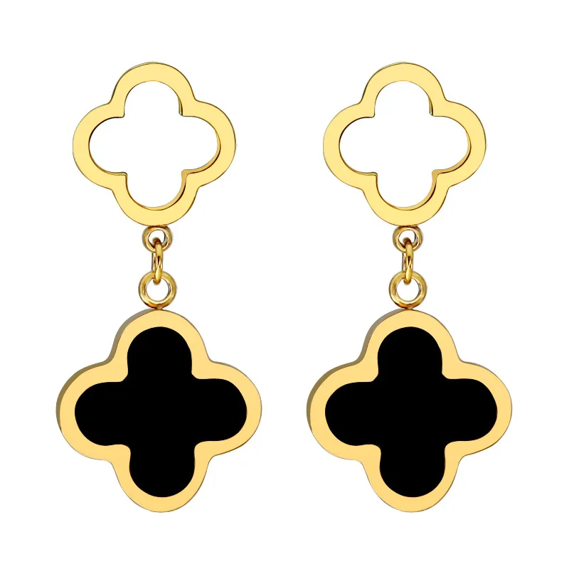 

Simple Korean Temperament Stainless Steel Four Leaf Clover Acrylic Pendant Earrings Women, Picture