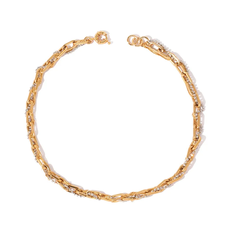 

Charare personality gold plated brass chain link zircon necklace