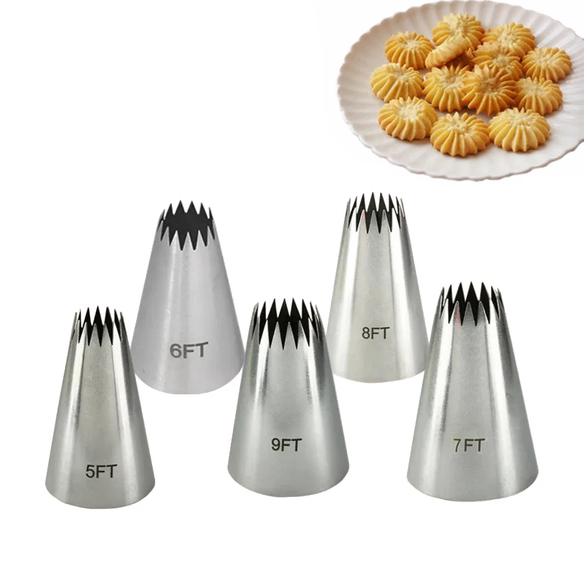 

5FT/6FT/ 7FT/ 8FT/ 9FT Stainless Steel Cream Cupcake Pastry Nozzles Cake Decorating Icing Piping Tips Baking Tools
